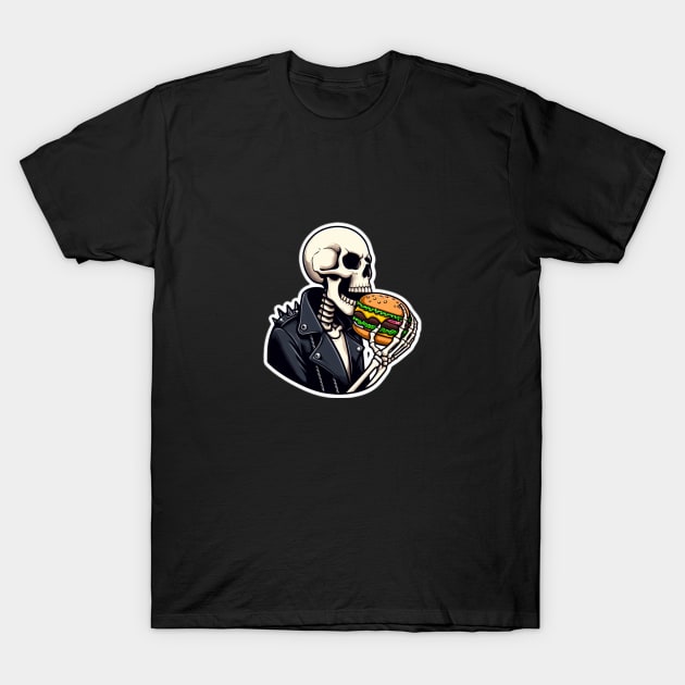 punk skeleton eat burger T-Shirt by art poo